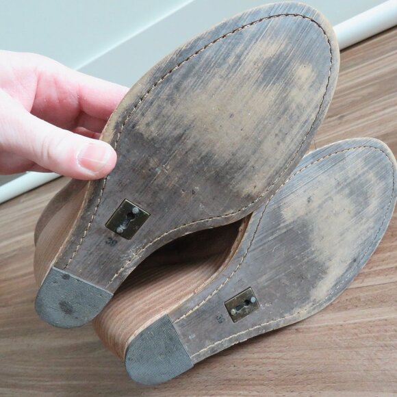 ANTHROPOLOGIE SCHULER & SONS PHILADELPHIA Soft Brown Leather Wedge Lace Up Shoes - Picture 10 of 13